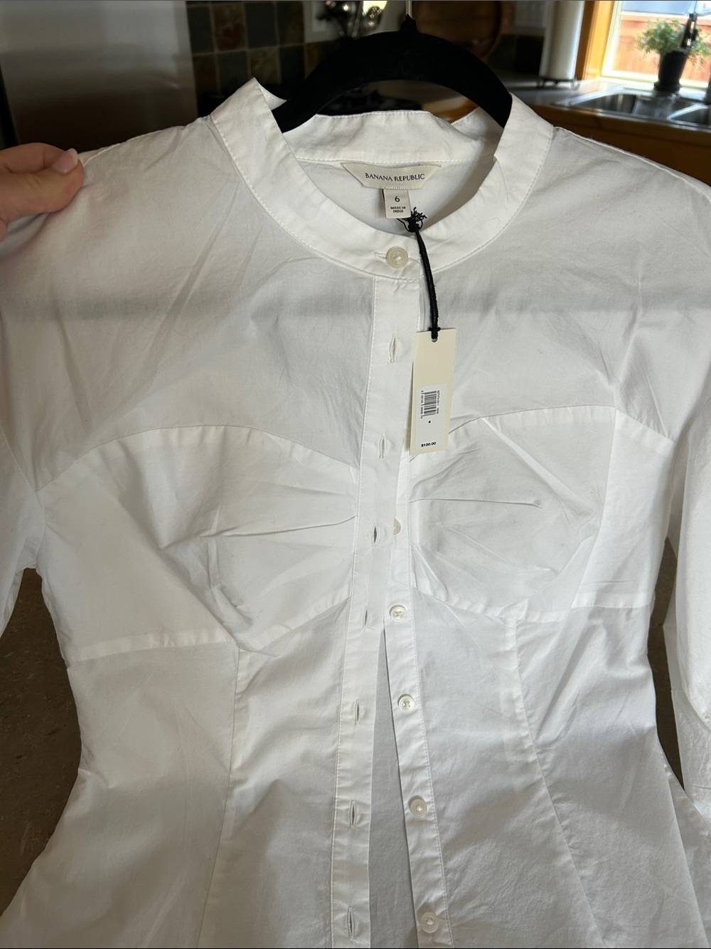New Banana Republic White Band-Collar , bra like front shirt